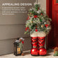 Santa Boots w/ Pre-Decorated Christmas Greenery, Lights - 40in