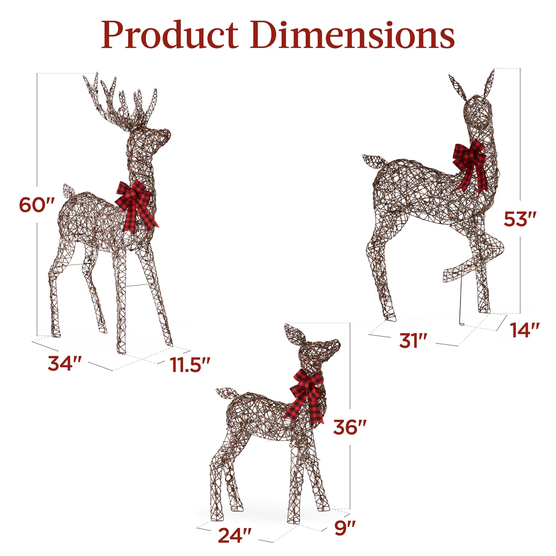 3-Piece Lighted Christmas Deer Set Outdoor Decor with LED Lights