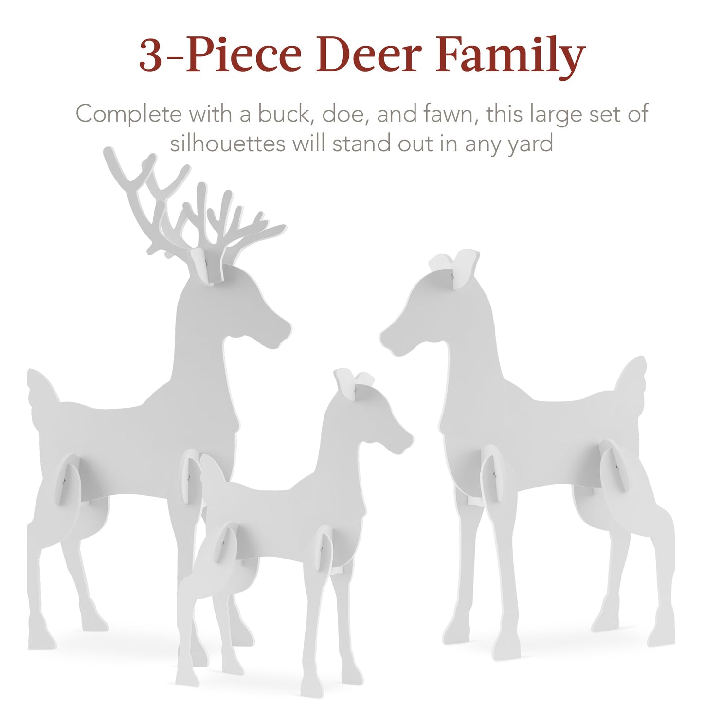 3-Piece Reindeer Family Silhouette Yard Decoration w/ Buck, Doe, Fawn - 56in