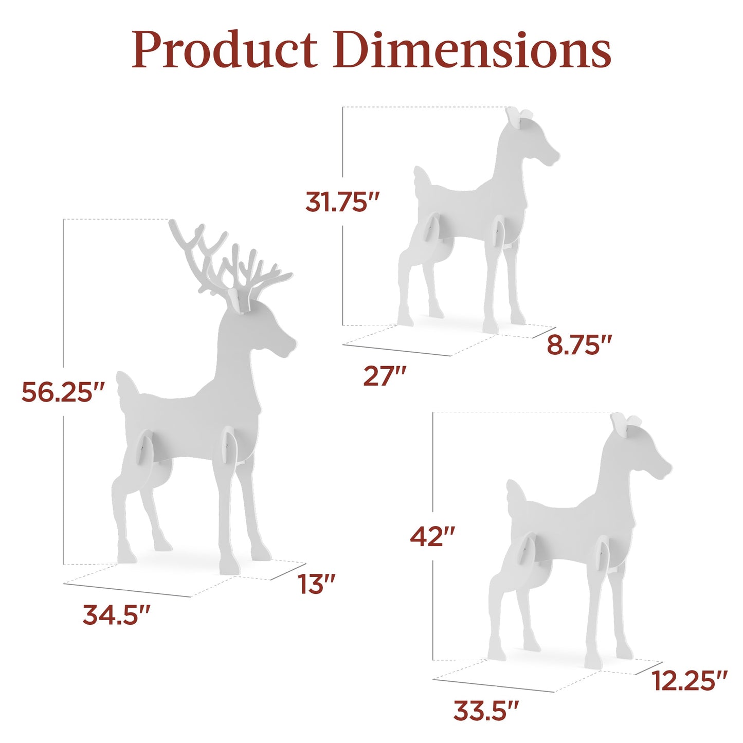 3-Piece Reindeer Family Silhouette Yard Decoration w/ Buck, Doe, Fawn - 56in