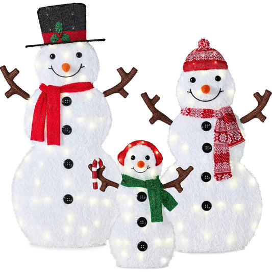 2D Lighted Snowman Family Set Outdoor Yard Decor w/ Twinkling LED Lights