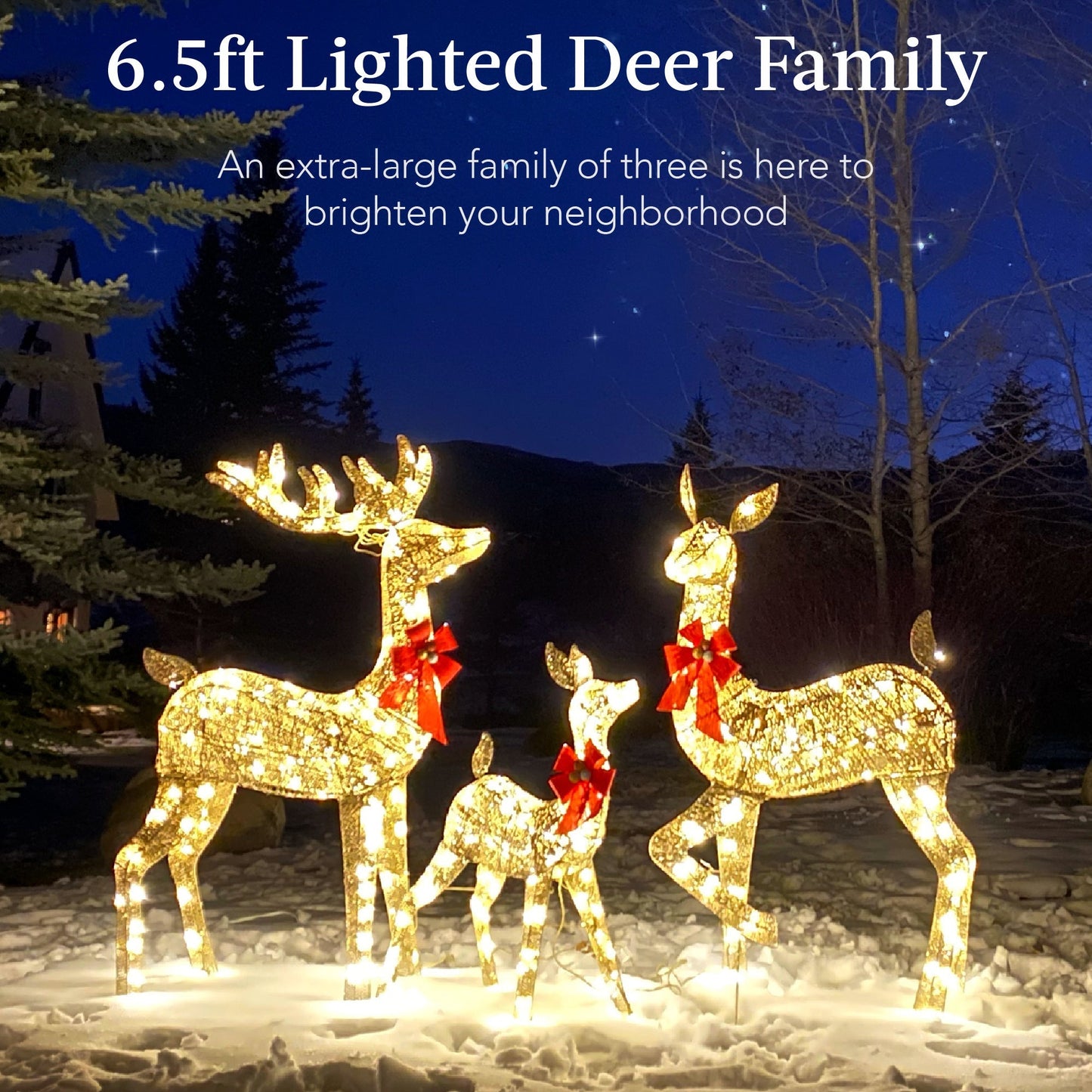 6.5ft 3-Piece Lighted Christmas Deer Set Outdoor Decor with LED Lights