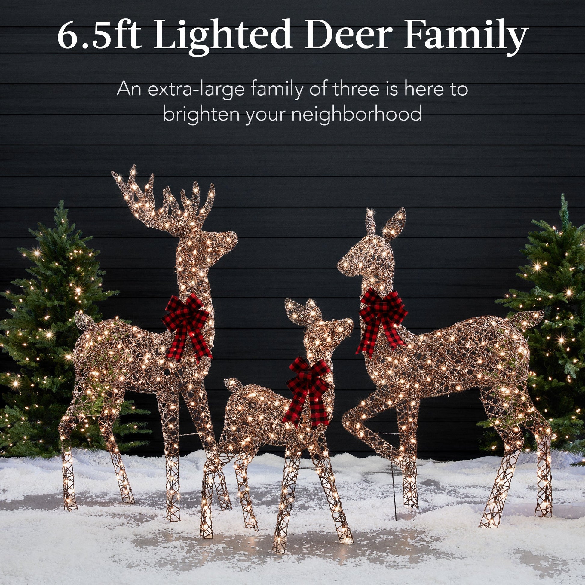 6.5ft 3-Piece Lighted Christmas Deer Set Outdoor Decor with LED Lights