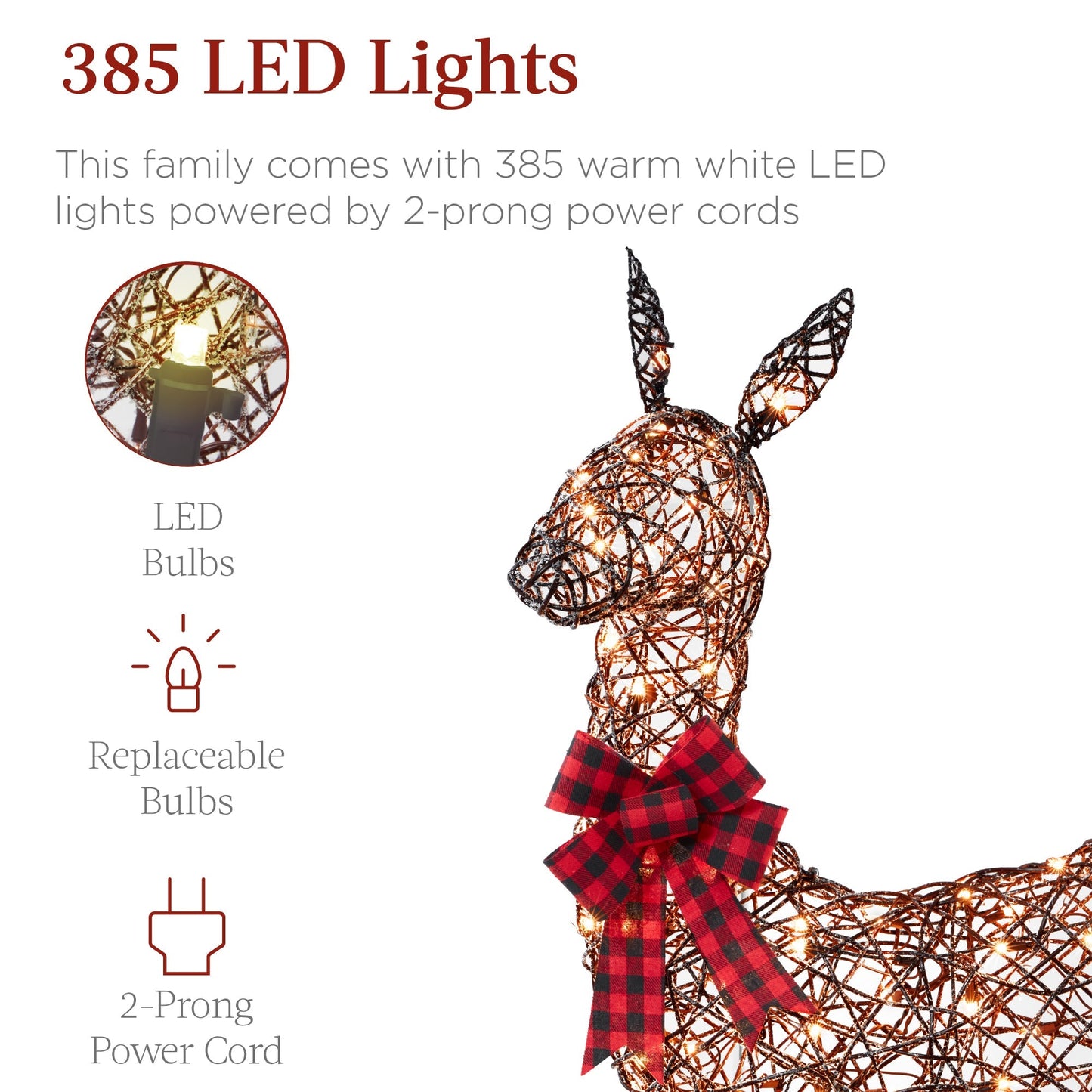 6.5ft 3-Piece Lighted Christmas Deer Set Outdoor Decor with LED Lights