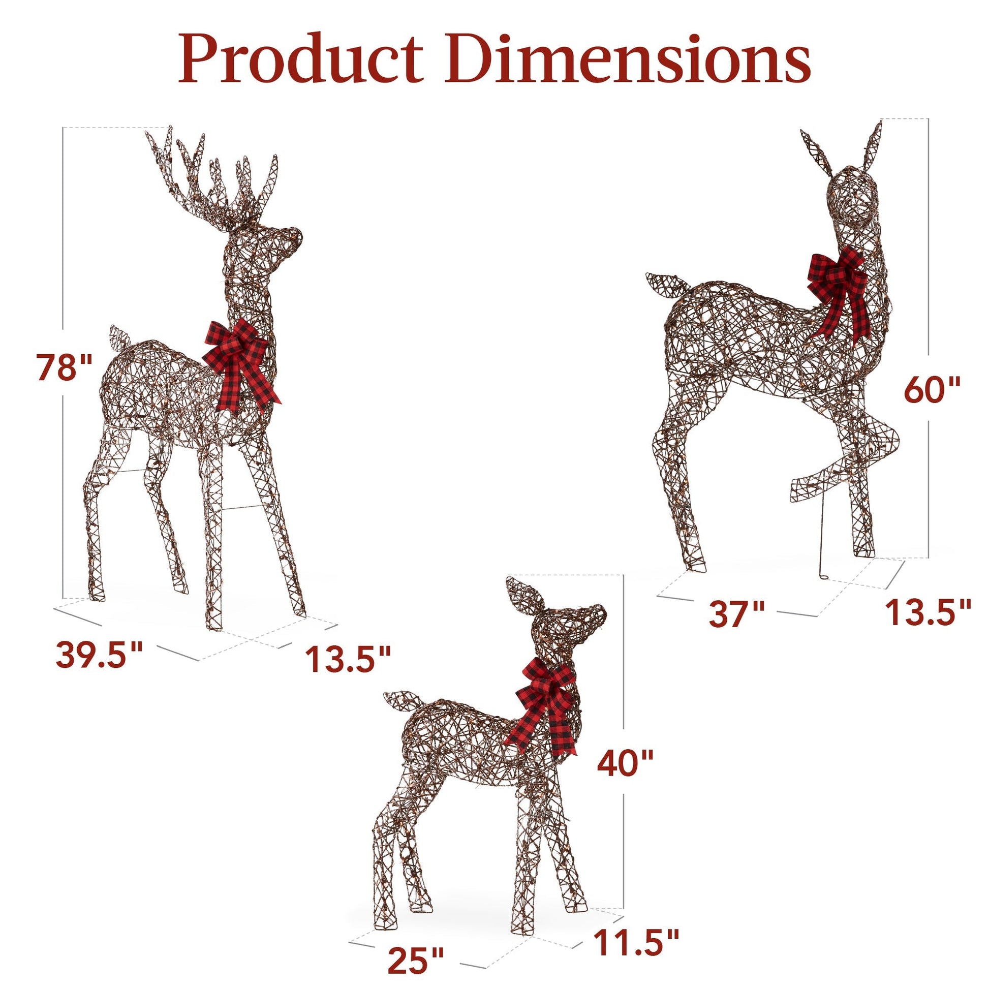 6.5ft 3-Piece Lighted Christmas Deer Set Outdoor Decor with LED Lights