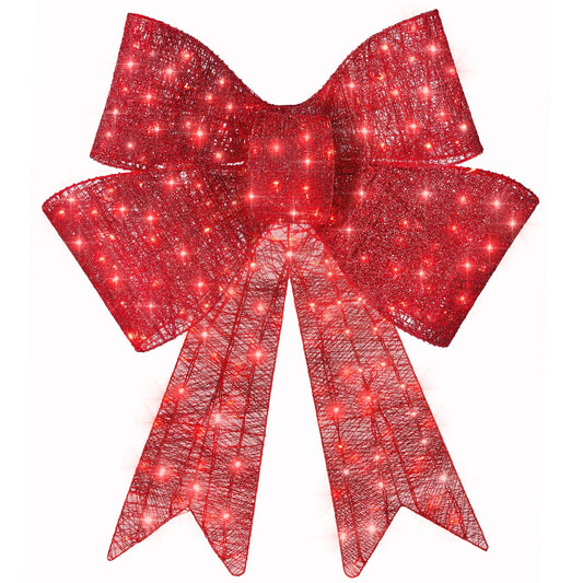 Pre-Lit Large Christmas Bow Decoration, Holiday Decor w/ 8 Functions