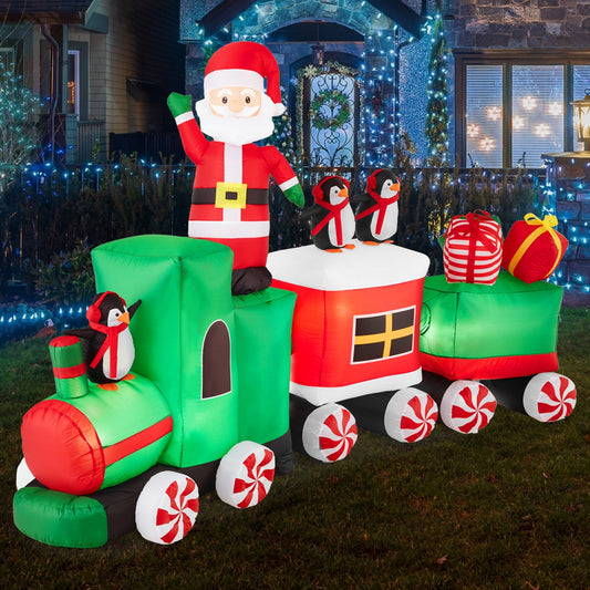 Pre-lit Inflatable Christmas Train & Animated Santa Claus - 8.5ft